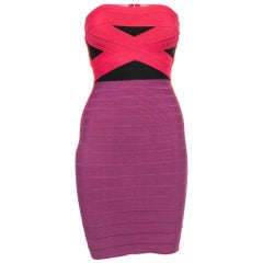 Herve Leger Multicolor Strapless Bandage Knit Mini Dress XS