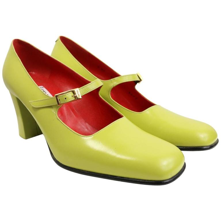 Celine Green Leather Mary Jane Shoes For Sale at 1stdibs