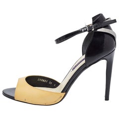 Ralph Lauren Collection Black/yellow Patent Leather Peep Toe Sandals Size 38