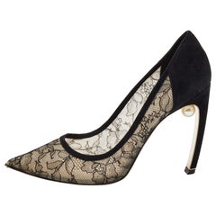 Nicholas Kirkwood Black Suede and Lace Mira Pearl Pumps Size 40
