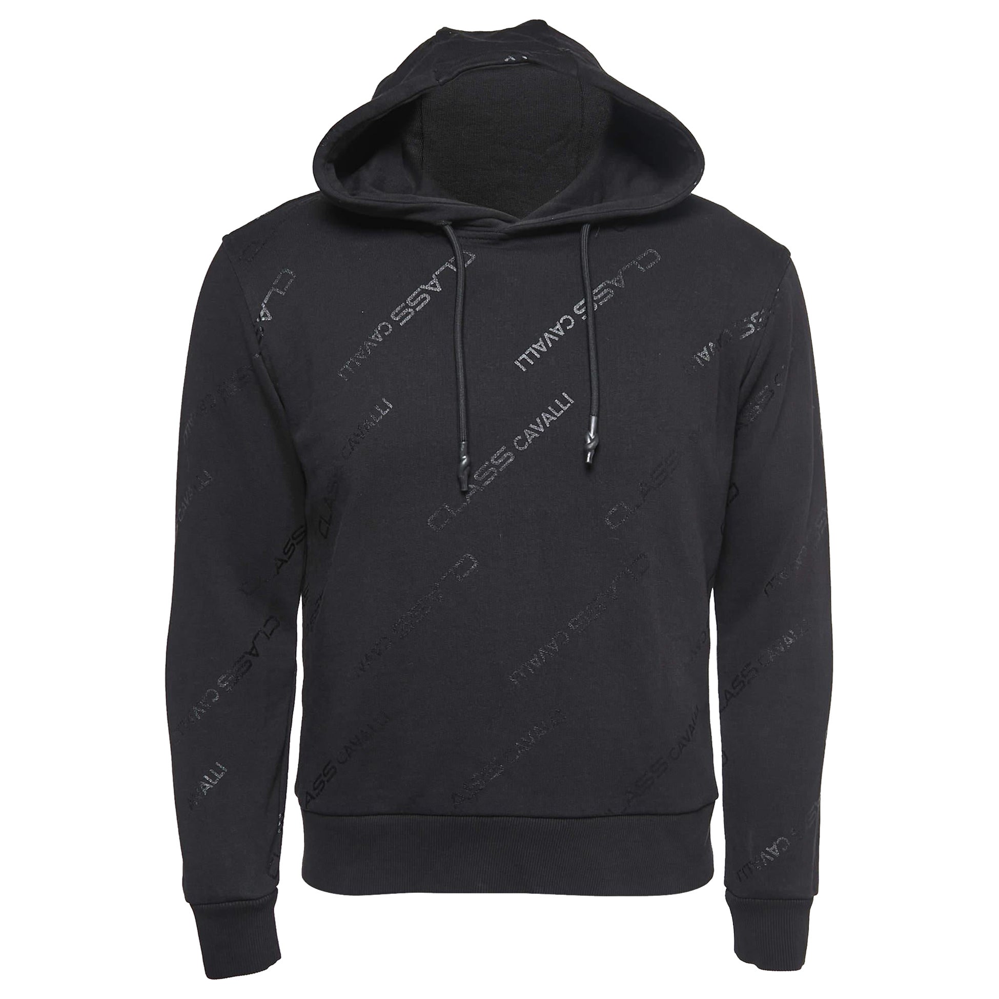 Class by Roberto Cavalli Black Logo Printed Cotton Hoodie S For Sale