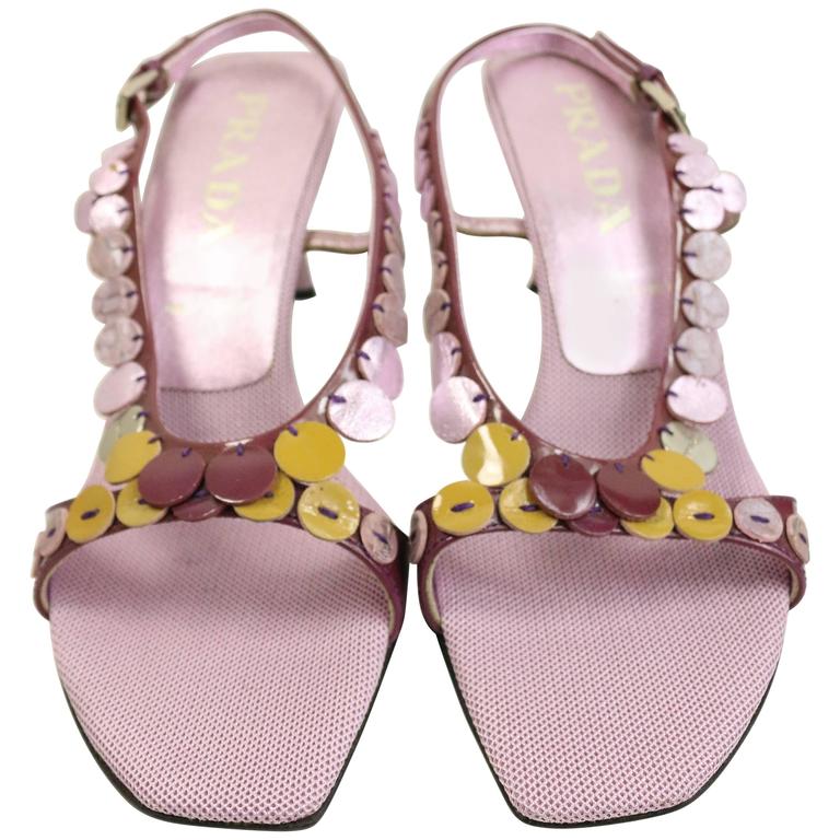 Prada Purple Metallic Leather Sequins Sandals For Sale at 1stDibs | purple  metallic heels, prada sequin sandals