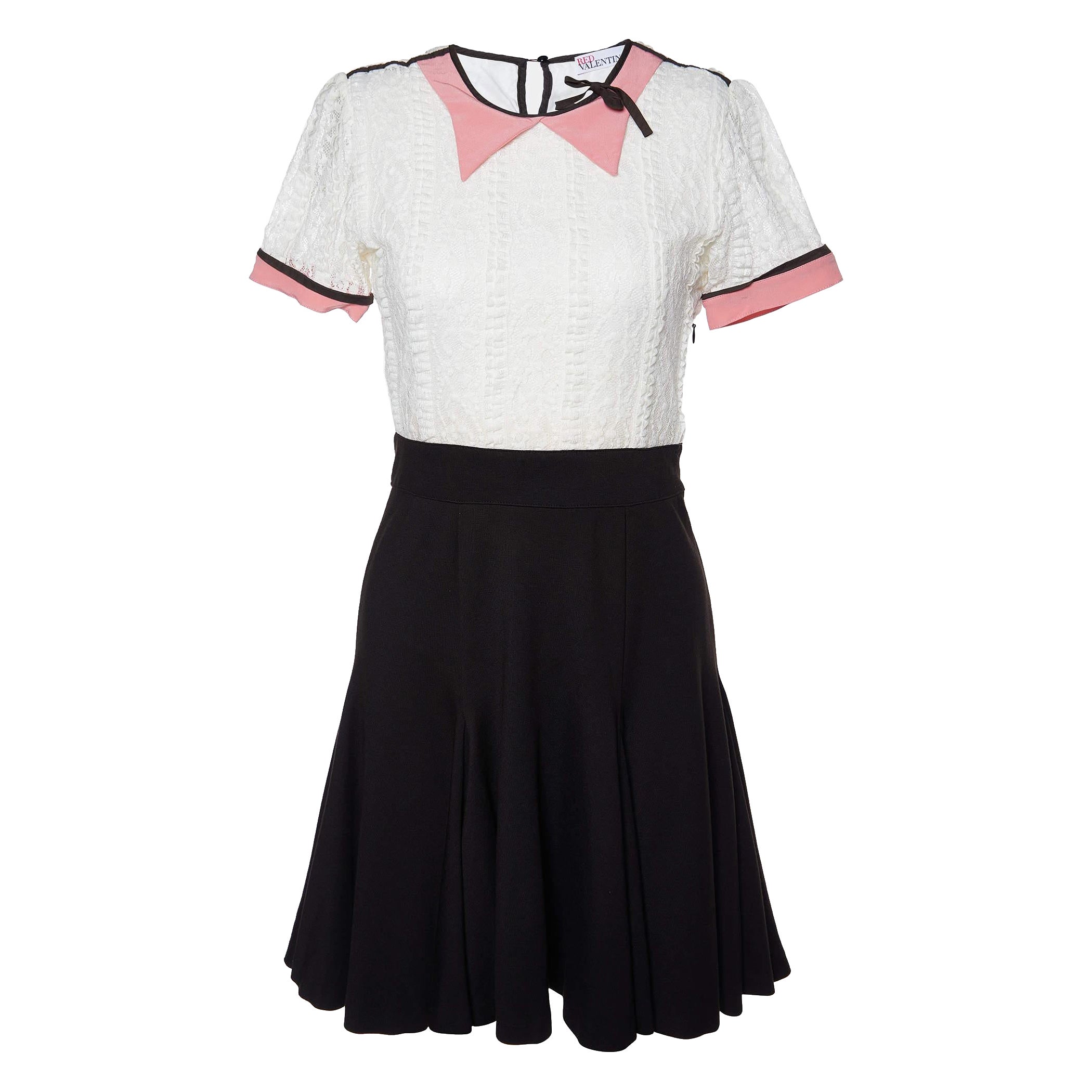 RED Valentino - Mini robe en jersey noir et dentelle White S.S. White