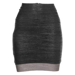 Herve Leger Schwarz/Silber beschichteter Bandage-Strick-Minirock XXS