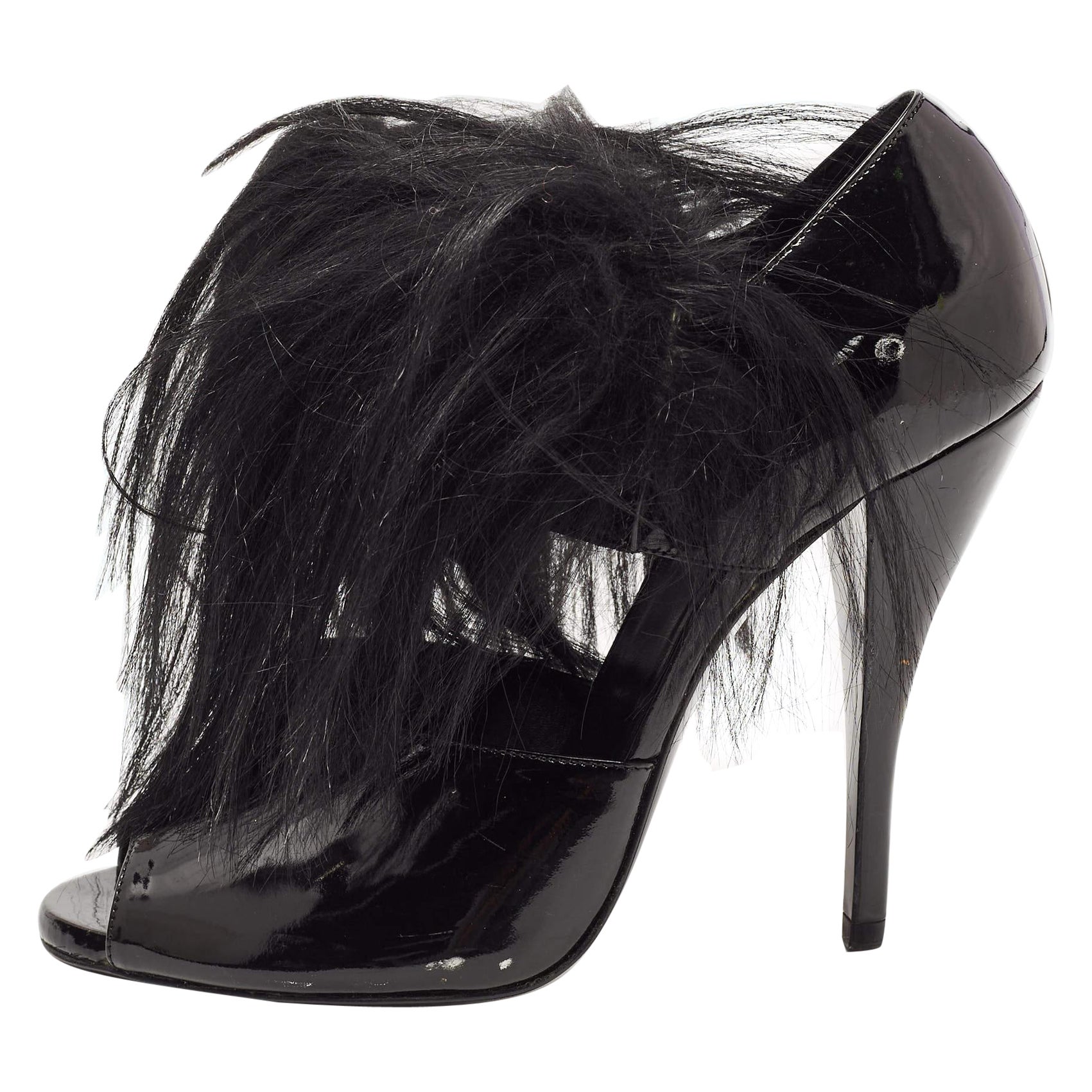 Pierre Hardy Black Patent and Calf Hair Booties Size 39 For Sale