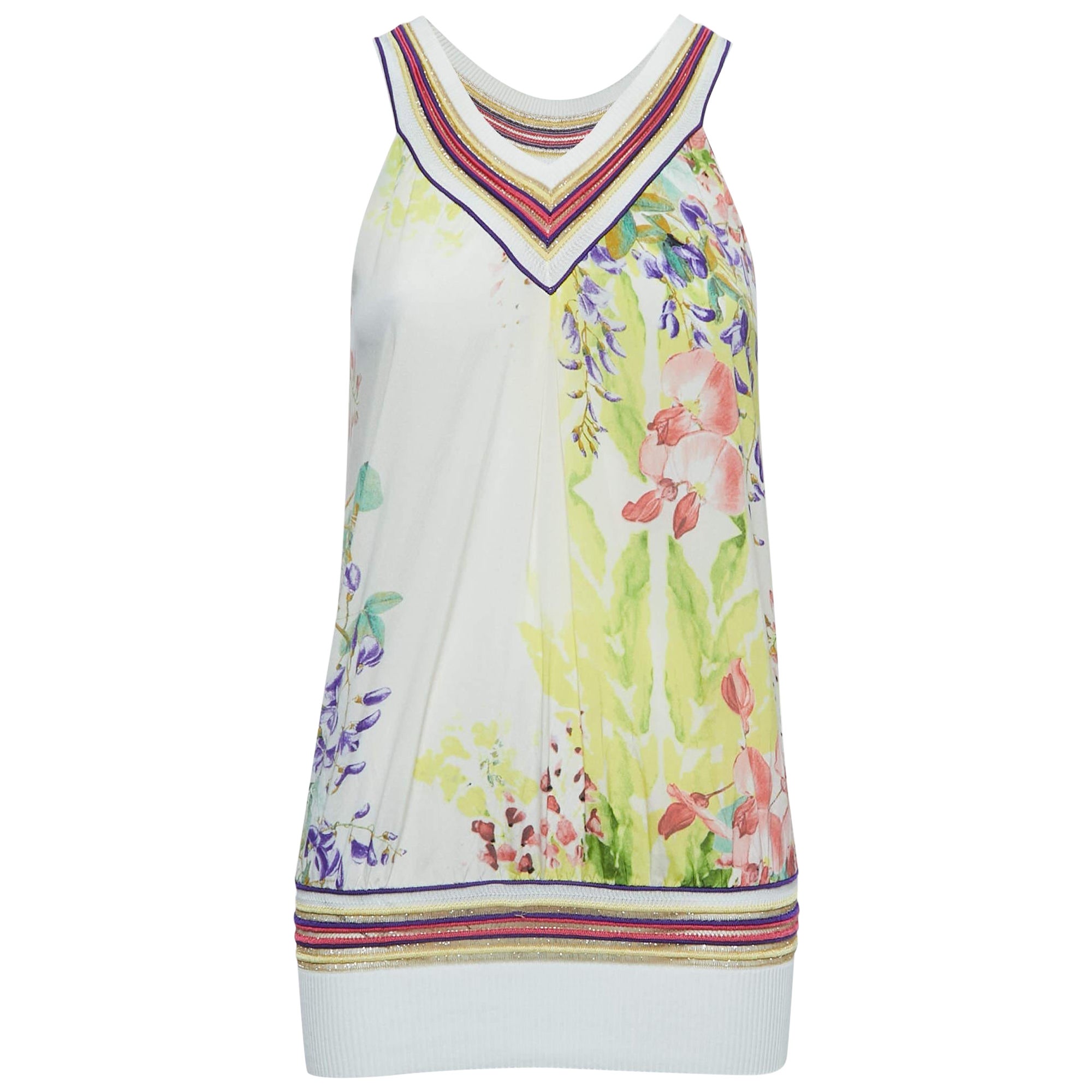 Class by Roberto Cavalli Top senza maniche in seta con stampa floreale multicolore V.I.V.A. S