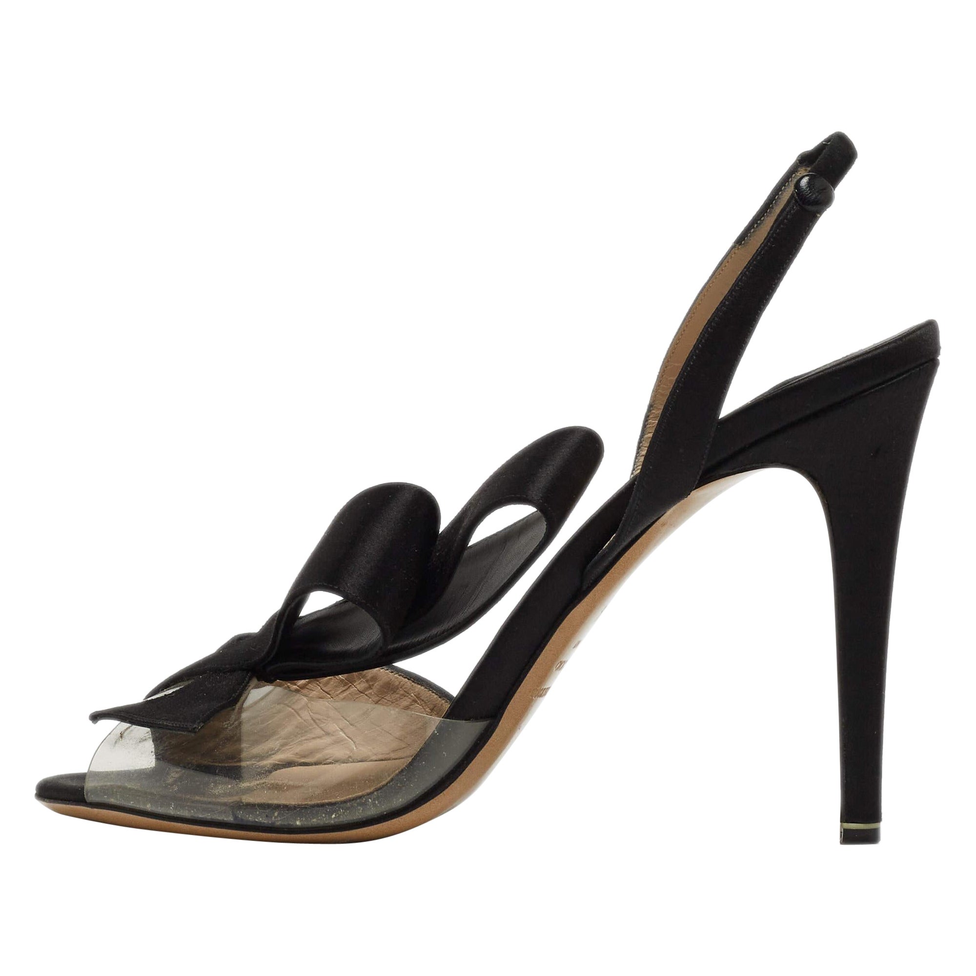 Nicholas Kirkwood Black Satin And PVC Ankle Strap Sandals Size 38.5 For Sale