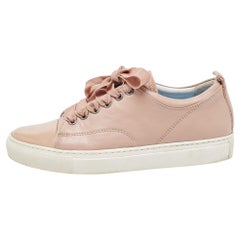 Lanvin Dusty Pink Leather and Patent Cap Toe Low Top Sneakers Size 36