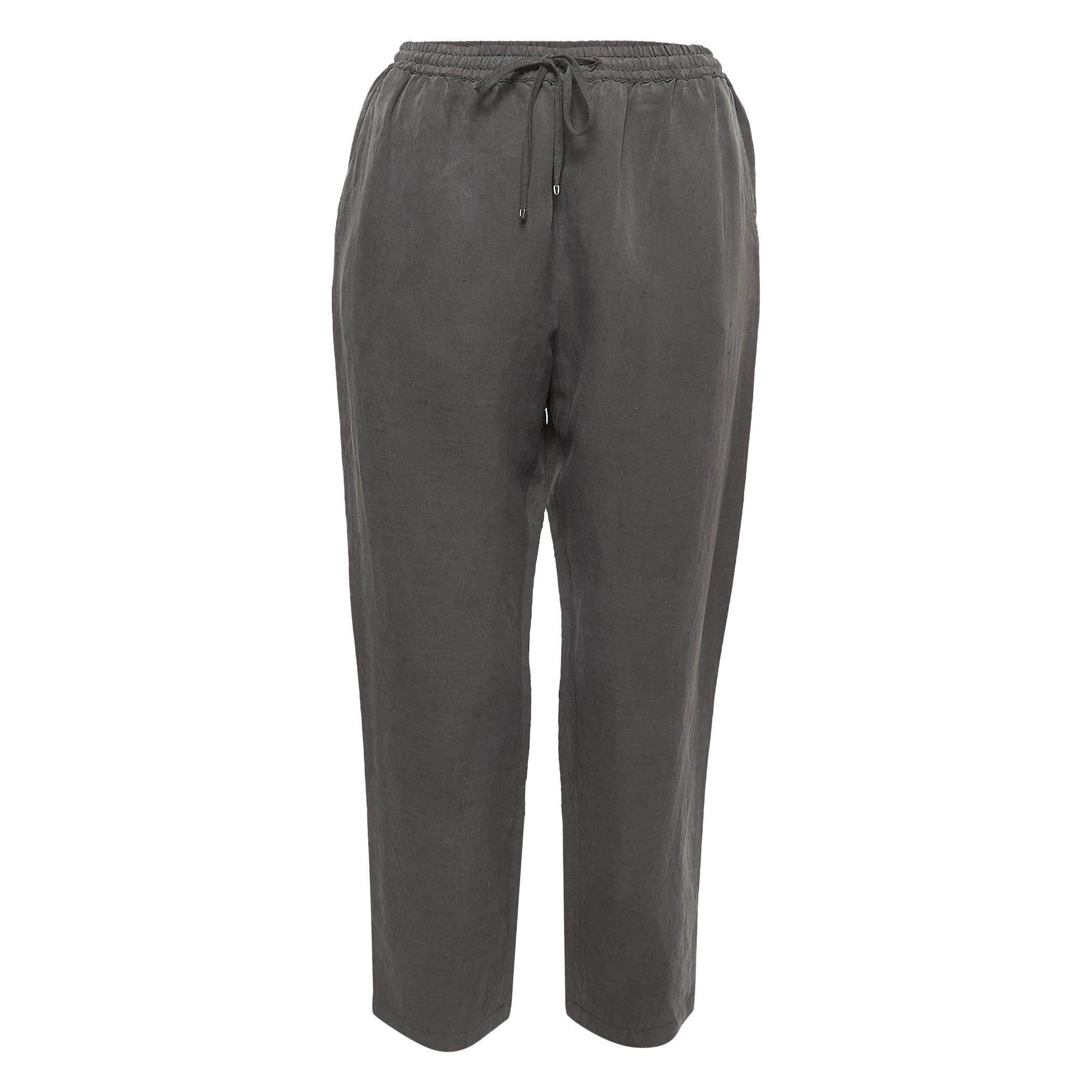 Weekend Max Mara - Pantalon à cordon coulissant en soie grise S en vente