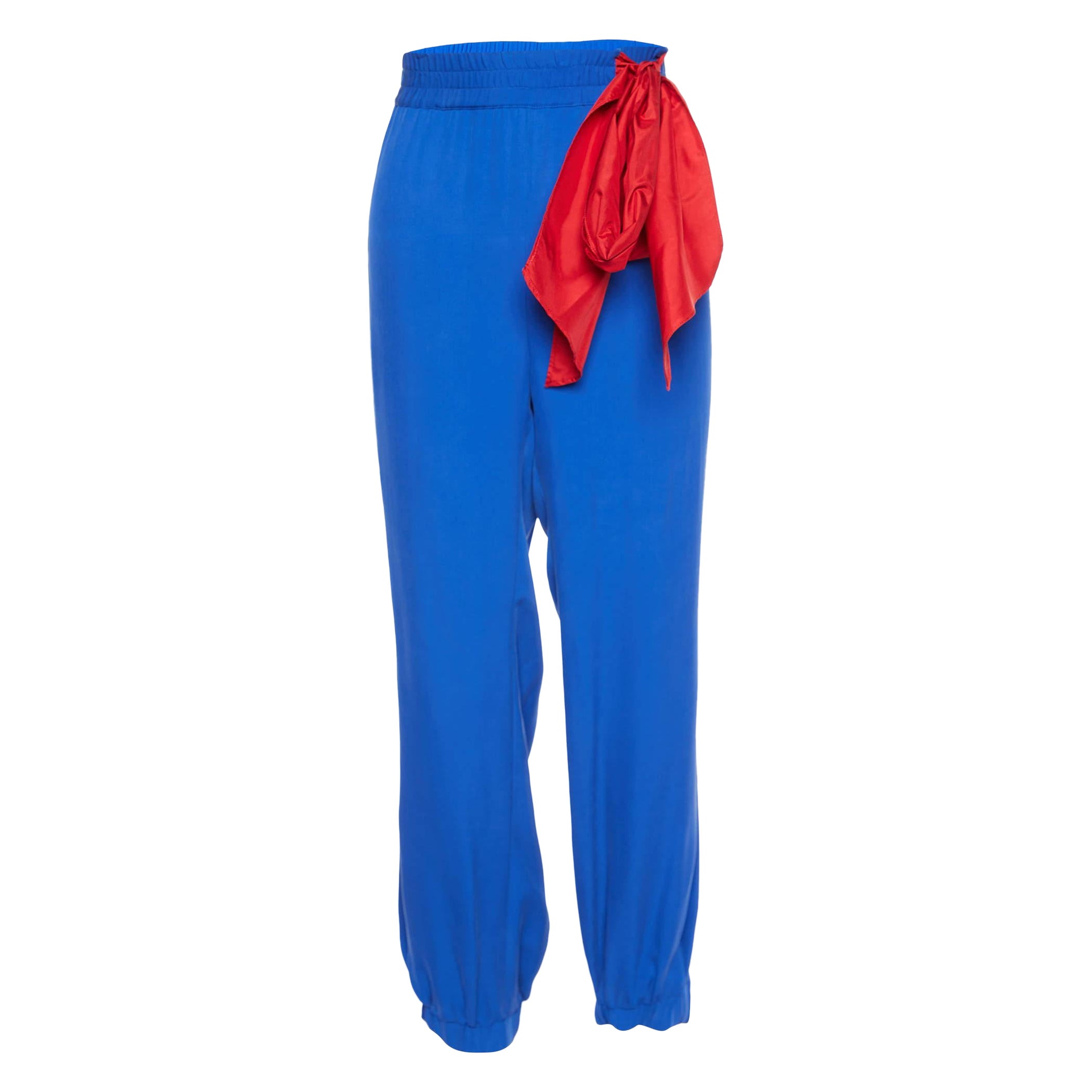 RED Valentino Blue Silk Contrast Tie Detail Joggers M For Sale