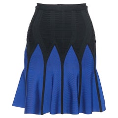 Herve Leger Black/Blue Knit Flared Mini Skirt S