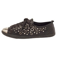 Prada Sport Black Leather Studded Low Top Sneakers Size 37
