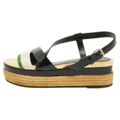 Lanvin Sandali con piattaforma espadrillas in vernice e pelle tricolore taglia 37