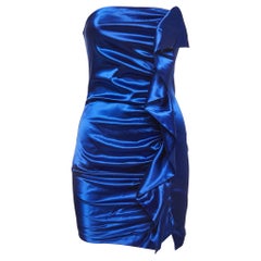 Collini Royal Blue Satin Ruched Strapless Mini Dress S