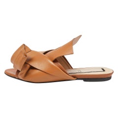 Nº21 Tan Knot Flat Slide Mules Size 36