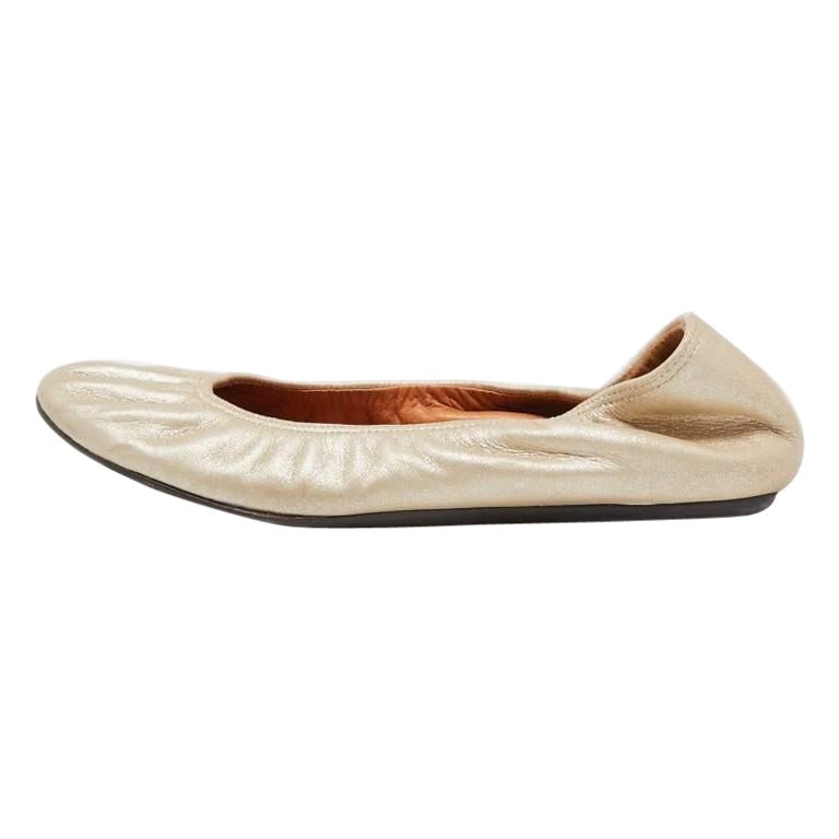 Lanvin Metallic Leather Scrunch Ballet Flats Size 37.5 For Sale