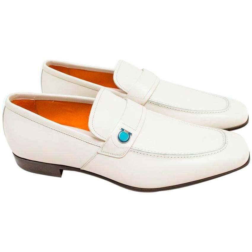 Salvatore Ferragamo White Leather Loafers For Sale