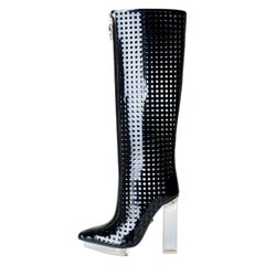 Versace Black Patent Leather Plexi Platform Cage Boots NWT