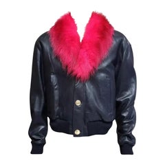 Versace Fur Lined Black Leather Jacket for Men