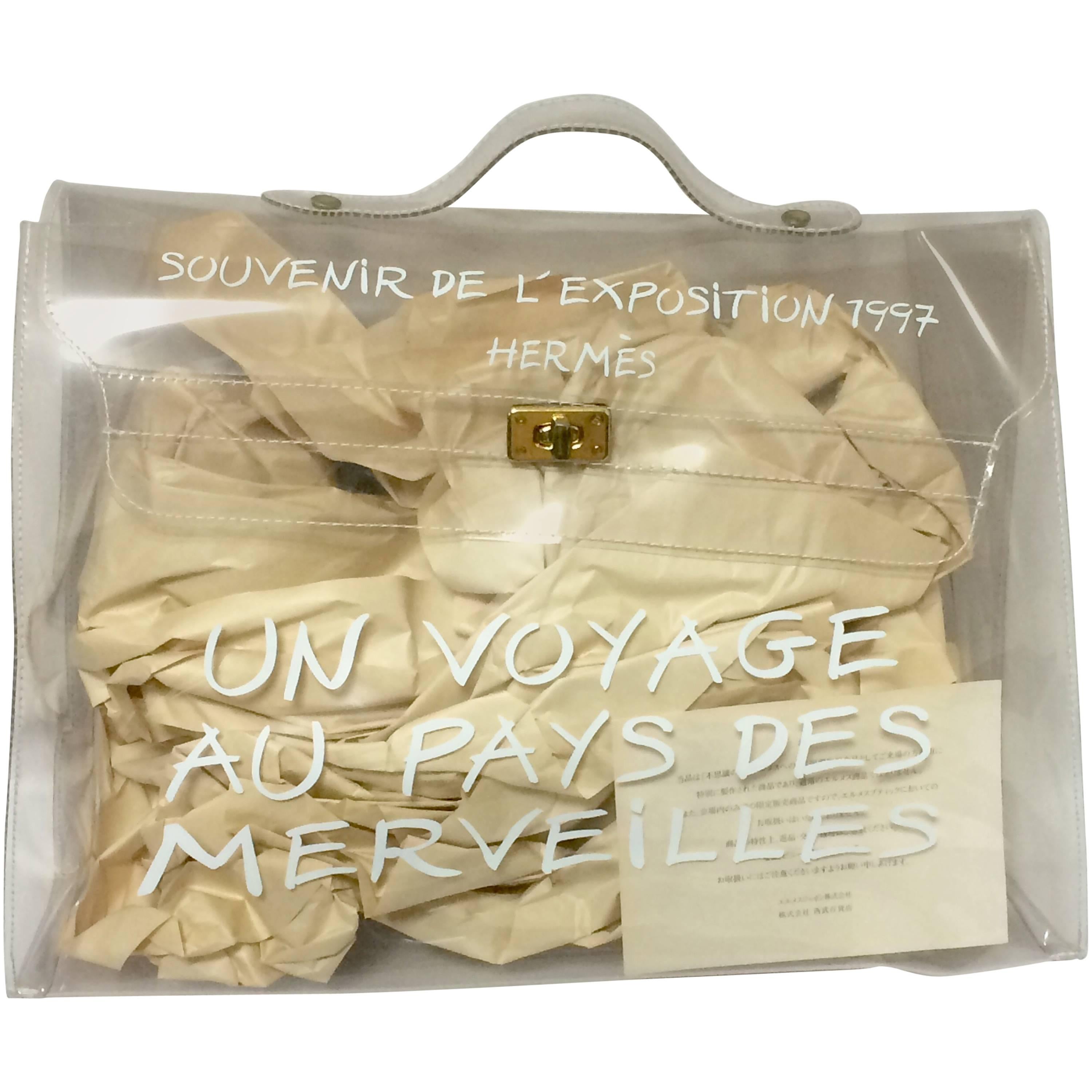 '97 Vintage Hermes rare transparent clear vinyl Kelly bag, Japan limited Edition For Sale
