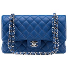 Chanel Classic Caviar Medium Blue Silver Hardware