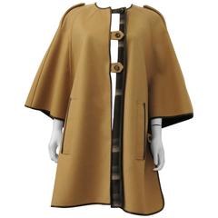 Burberry Camel Cape Coat with Leather Trim 
