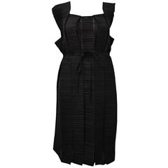 Issey Miyake Black Horizontal Pleated Panel Dress/Cardigan Two-Way design
