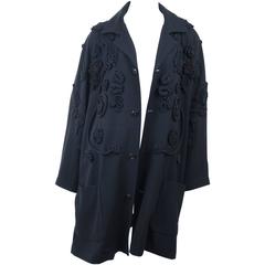 90's Yohji Yamamoto Black Coat with Corded Embroidery + Tassels Allover.