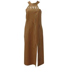 Loewe Tan Leather Dress with Bamboo Print S/S2016