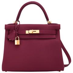 Hermes Bordeaux 28cm Kelly Togo Red Gold Hardware Exquisite New Release
