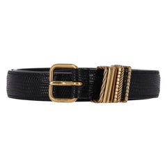 Saint Laurent Hublot Lizard Embossed Leather Belt