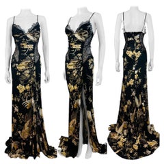 Vintage H/W 2006 Roberto Cavalli Maxikleid aus geblümter Spitze mit opulenten Vögeln und Pheasants