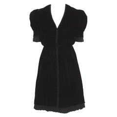 Jean Patou Braided & Ruffled Velvet Little Black Dress, Circa 1968