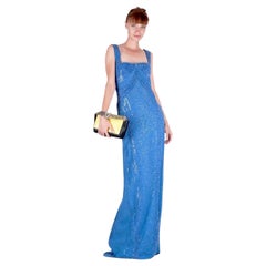 NWT Versace $12575 Silk Blue Fully Embellished Corset Dress Gown It. 44 US 10