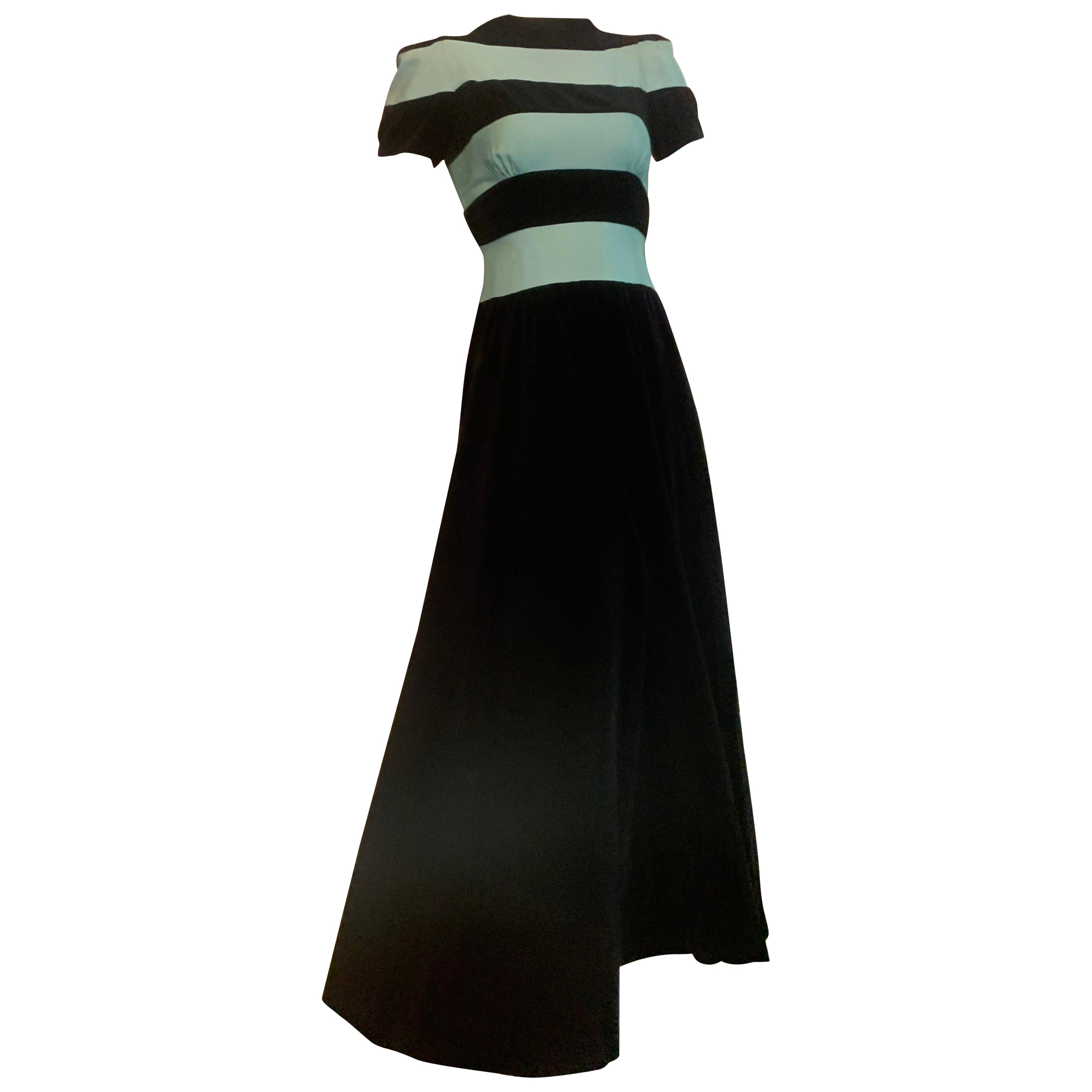 1940s New York Creation Robe à corsage rayé menthe et noir avec épaules structurées en vente