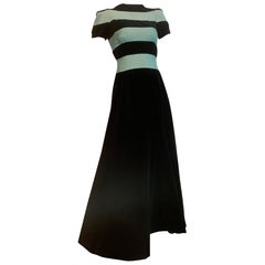 Abito con corpetto a righe nere e menta di New York Creation degli anni '40 con spalla strutturata