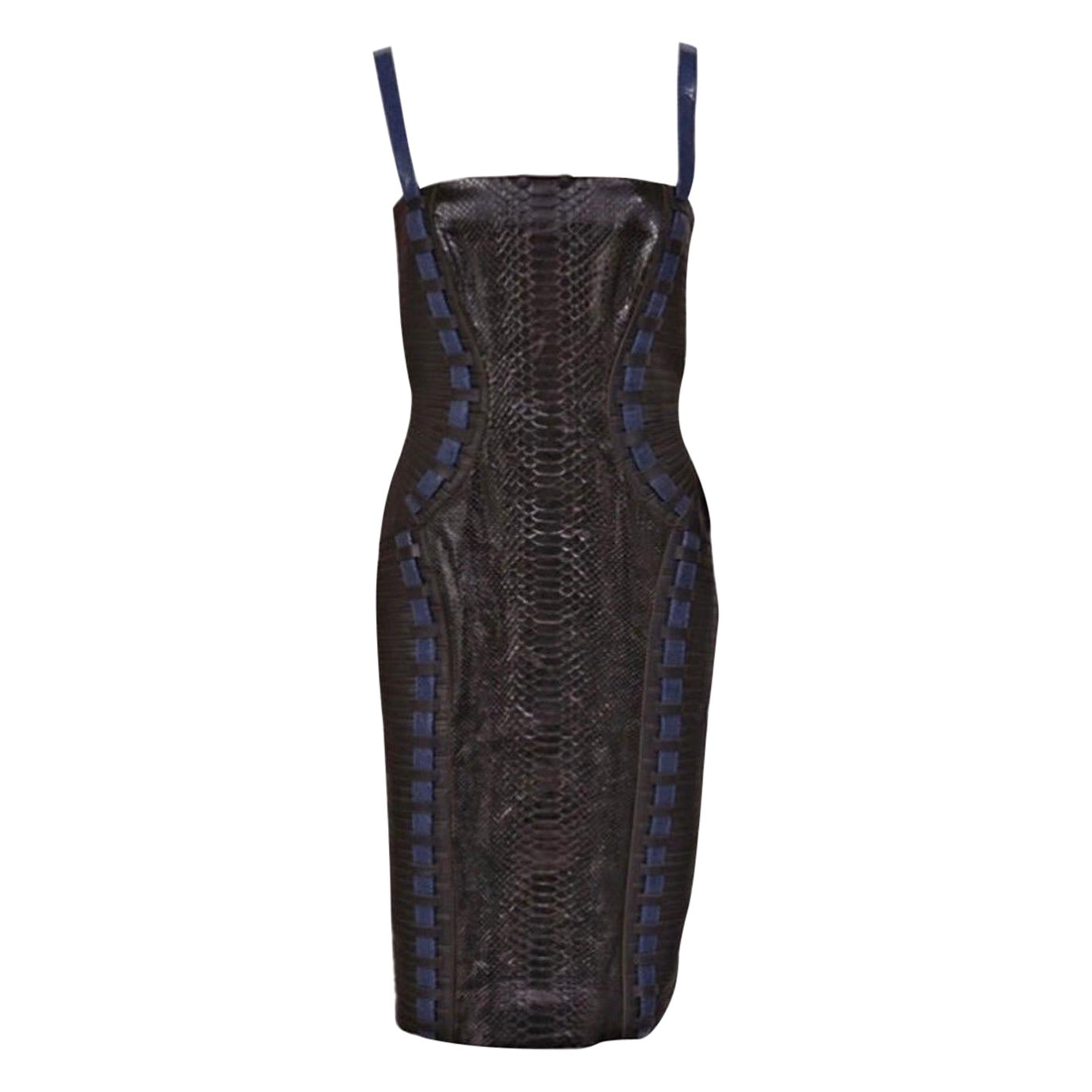 Rare F/W 2011 Look #35 Versace Black Snakeskin Leather Dress Size 42 For Sale