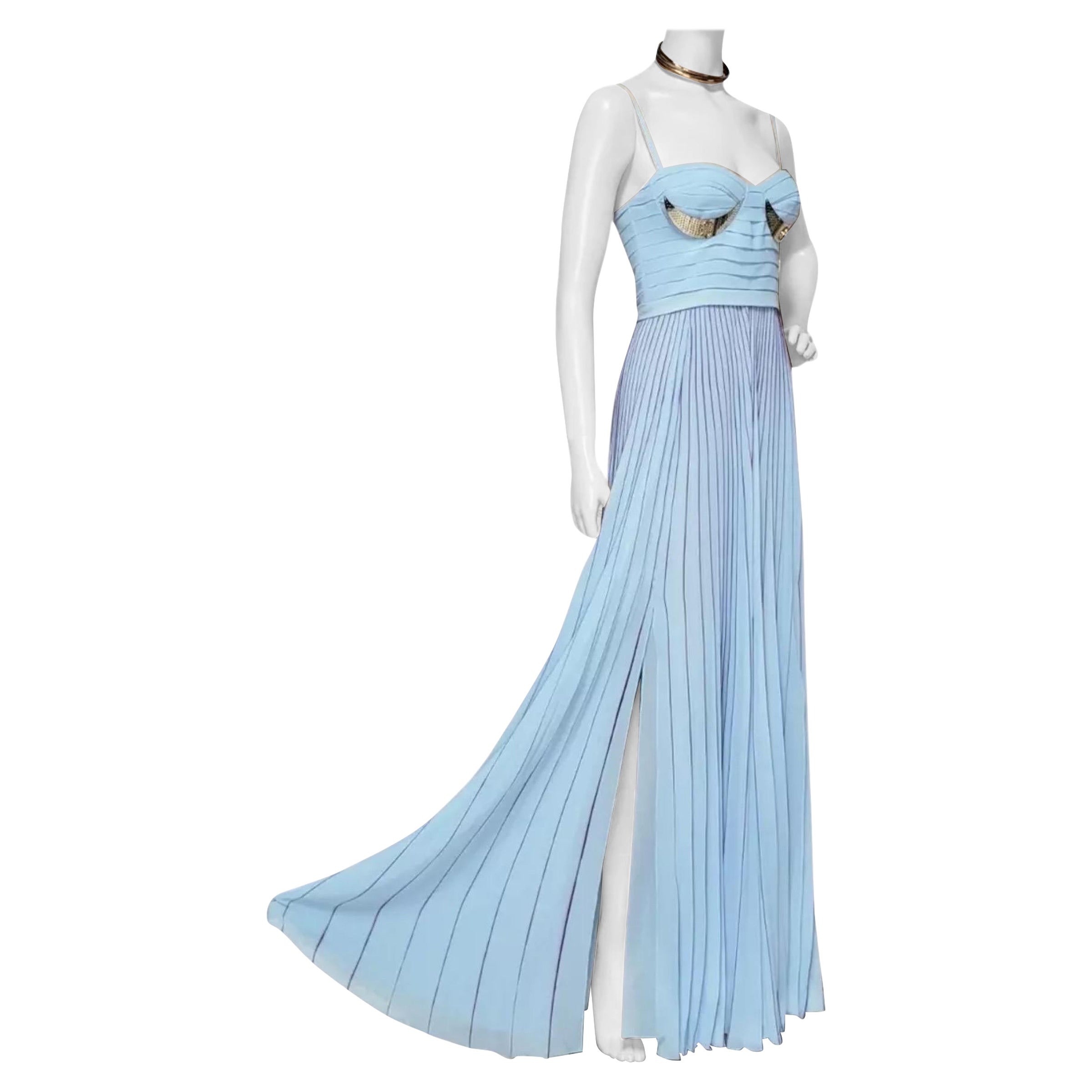 Nuevo Vestido Largo Plisado Azul Versace Collection en venta