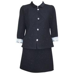 Futuristic C.1990 Courreges Mod Black & Silver Metallic Skirt Suit 11