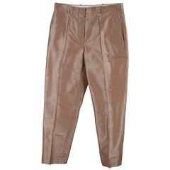 HERMES PARIS Beige Shantung Silk TAILORED TROUSERS Pants Size 36