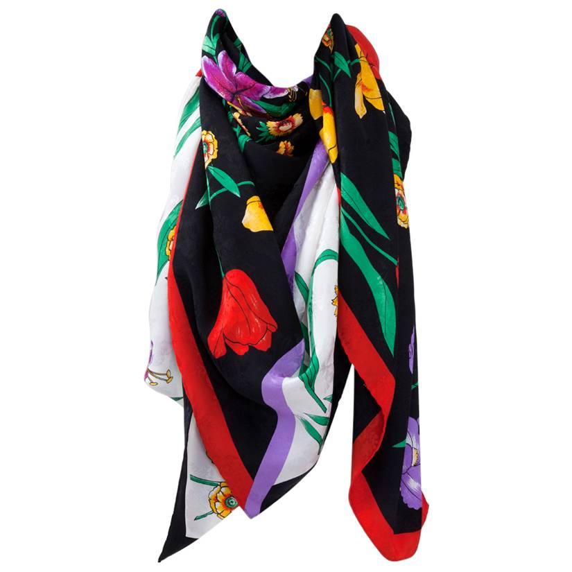 Oversized Laura Biagiotti Printed Floral Silk Shawl  For Sale