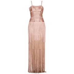 Versace Nude Fringe Gown 42 10