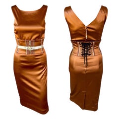 Dolce & Gabbana S/S 2007 Belted Corset Bodycon Metallic Acetate Dress