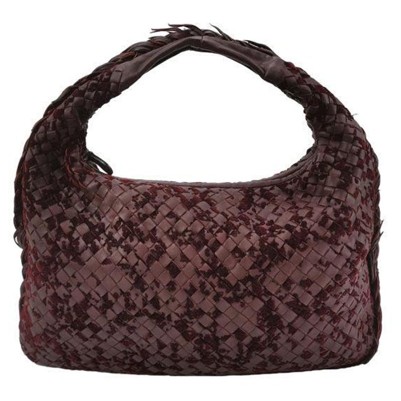 Bottega Veneta Veneta Hobo Mediano Piel y Terciopelo Borgoña Vino 40cm en venta