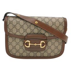 Gucci 1955 Horsebit Bag Small Brown Leather and GG Monogram Canvas