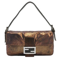 Fendi Baguette Copper Lambskin Leather Crystal Buckle Shoulder Bag