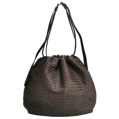 Bottega Veneta Drawstring Dark Chocolate Brown Intrecciato Large Crossbody Bag