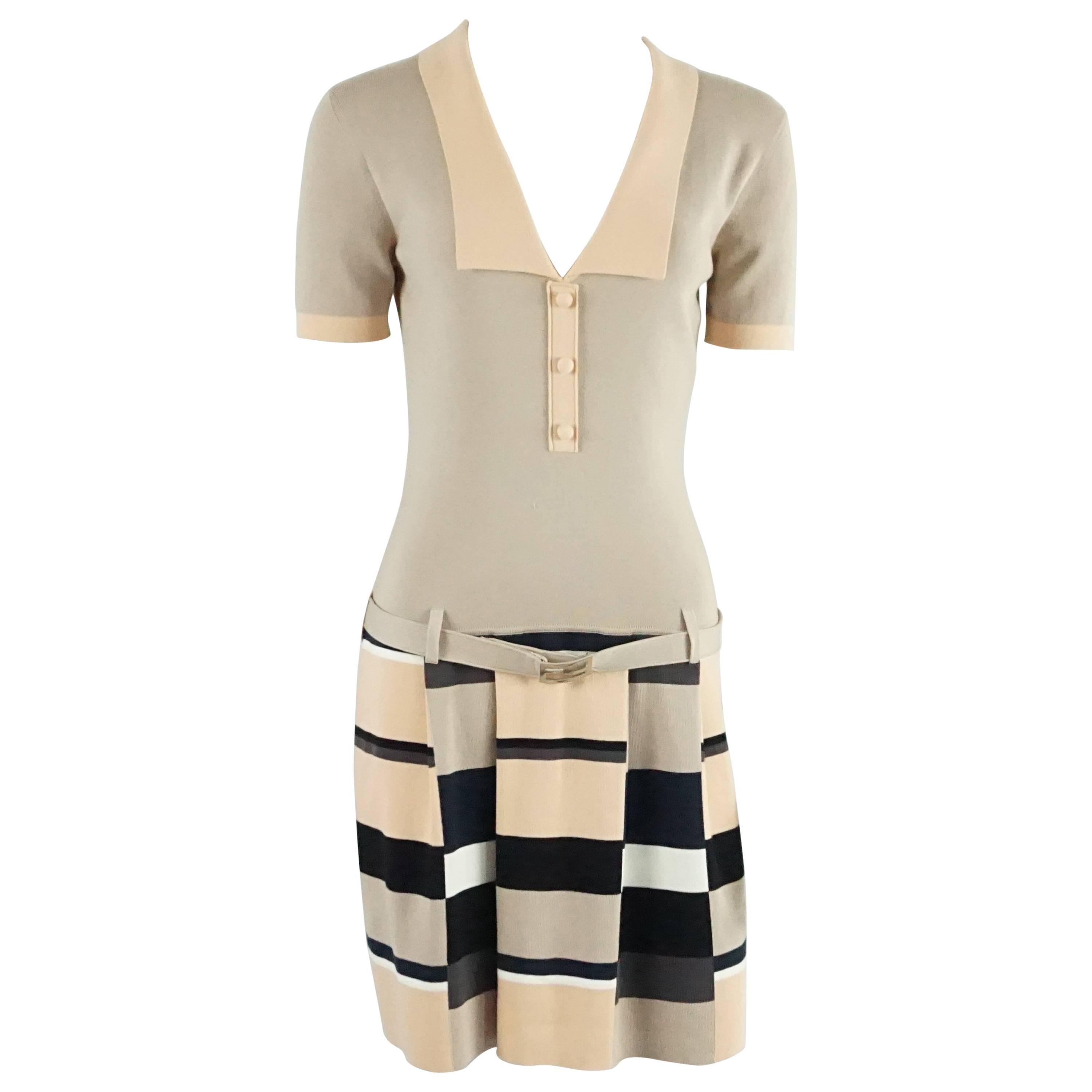 Fendi Taupe and Peach Cotton Knit Dress - 42 For Sale