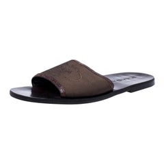 Prada Brown Canvas Flat Slides Size 41