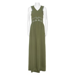 Tory Burch Green Crepe Embellished Luisa Sleeveless Gown M